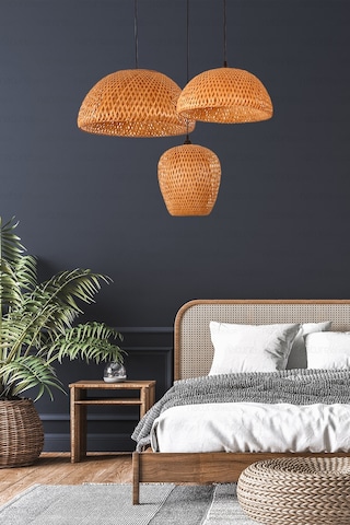 Bohem Bambu Boja Pendant 3'lü Set Sarkıt Avize Lamba - Iskandinav, Modern, Bohem, Rattan Aydınlatma Bej