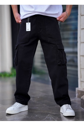 Cool Tarz Erkek Kargo Cep Baggy Pantolon Mat Siyah Rengi Mat Siyah Mat Siyah