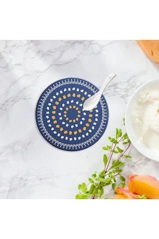 Homyl Tezgah Ev Yemek Masası Için Yuvarlak Placemat Çapı 10cm Koyu Mavi