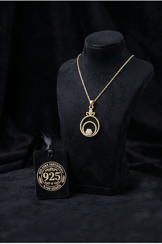 925 Ayar Zirkon Taşlı Gold Çiçekli Halka Gümüş Kolye Gümüş - Rodyum