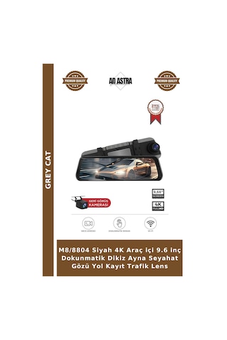 M8/8804 Siyah 4k Araç İçi 9.6 İnç Dokunmatik Dikiz Ayna Seyahat Gözü Yol Kayıt Trafik Lens