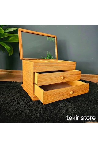 Aynalı İki Çekmeceli Dekoratif Takı Saat Kutusu Organizer