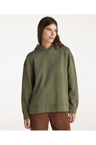 Yargıcı Yırtmaç Ve Kol Ucu Lastik Detaylı Kapşonlu Sweatshirt Haki