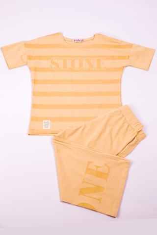 Kız Çocuk Eşofman Takımı Çizgili İspanyol Paça B17 Bej