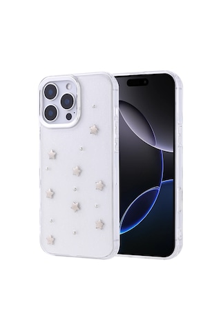 Xemu Apple Uyumlu iPhone 16 Pro Max Kılıf Airbag Tasarımlı Simli Şeffaf Kutup Kapak - Yıldız Yıldız