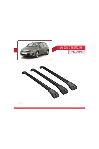 Volkswagen Golf 7 Sportsvan 2014-2020 Arası İle Uyumlu Ace-1 Ara Atkı Tavan Barı Siyah 3 Adet Bar