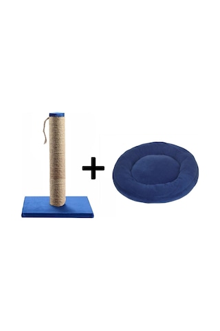 Pribor Kedi Tırmalama Tahtası 40 Cm Ve Kedi Simit Yatağı 50 Cm Çap Polar 2' Li Set Lacivert