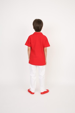 Erkek Çocuk Takım Lakos Beyaz Pantalon Ve Polo Yaka T-shirt Kırmızı