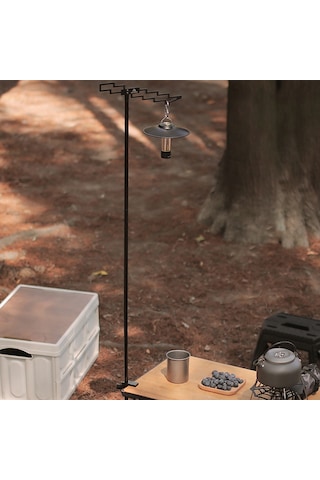 Yifomall Alüminyum Çelik Kamp Işık Rakusu - Masaüstü/toprak Takılıklı 3 Seviye Ayarlanabilir Depolama Rafı Siyah