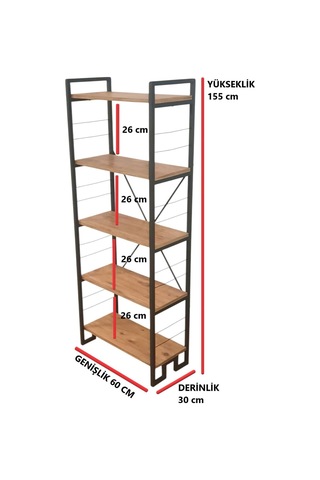 Dekoratif Ahşap Raflı Metal Kitaplık Çok Amaçlı 5 Raflı Dolap Matkapsız Kolay Kurulum Çok Renkli