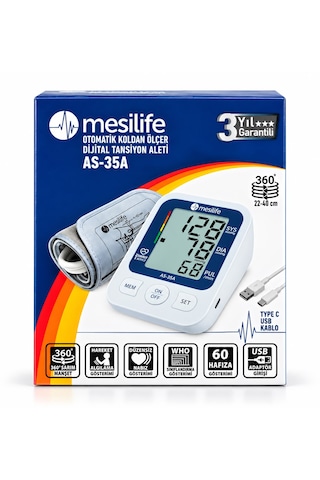 Mesilife As-35a Otomatik Koldan Ölçer Dijital Tansiyon Aleti 22-40 Cm 60 Hafıza Türkçe Konuşan
