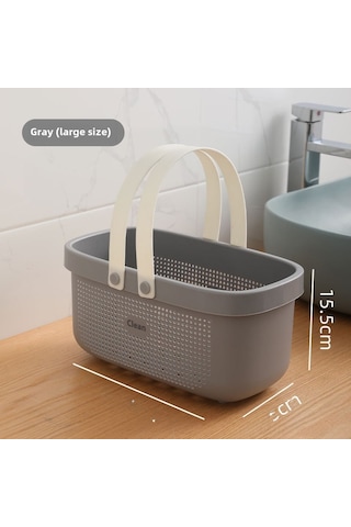 Springsun Gri Beyaz Küçük Banyo Sepeti - 21.5x14.5x15.5 Cm, Su Tükenir Plastik, Tuvalet Malzemeleri Ve Kozmetikleri Taşıma, Ev Ve Seyahat İçin El Tutan Depolama Sepeti Diğer