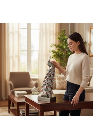 Frefly Store Gümüş Kristal Kuyruklu Tavuskuşu 50 Cm 0