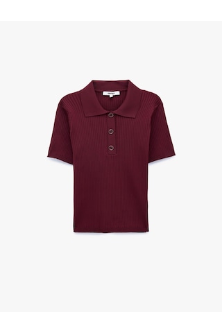 Koton Düğmeli Kısa Kollu Polo Yaka Triko Kazak Bordo 7wak90358ht