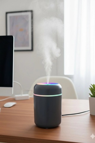 Siyah H2o Usb Renkli Mini Hava Nemlendirici Led Işıklı 350ml Taşınabilir Oda Ve Ofis Difüzörü