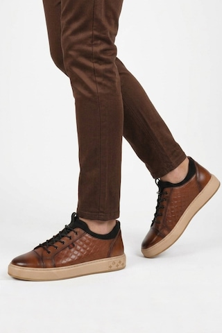 Voyager Taba Hakiki Deri Kroko Desenli Rahat Şık Erkek Casual Ayakkabı Sneaker 6424-1 M