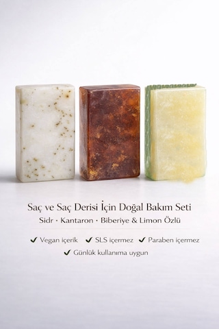 Saç Ve Saç Derisi Bakımı İçin Onarıcı 3 Lü Doğal Sabun Seti Biberiye