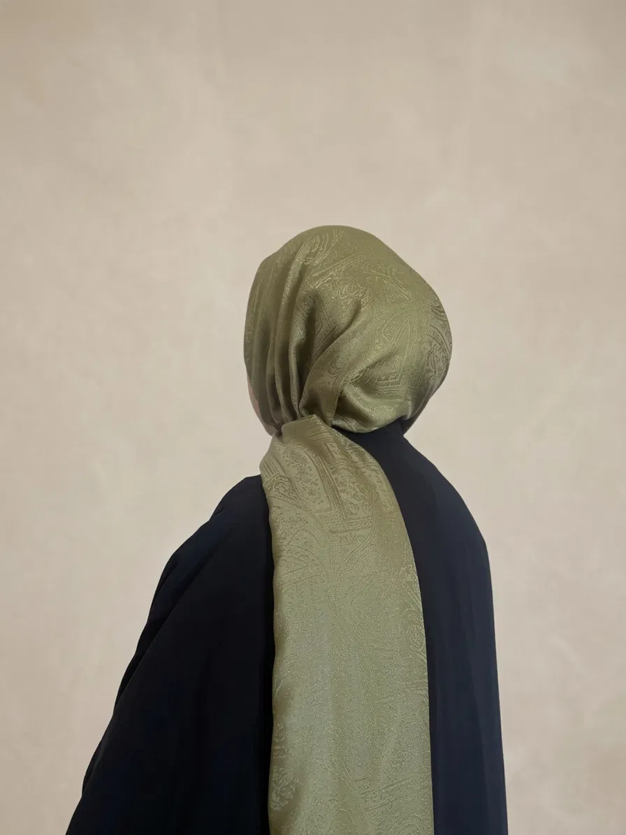 Luniva Etnik Monogram Desen Pamuklu Jakar Şal yeşil