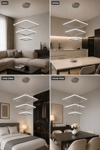 AvizeGO Melo 3'lü Led Sarkıt Avize 3 Renk Kumandalı Gri