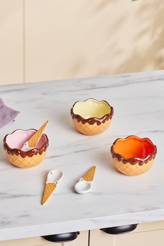 Karaca Chocolate Chip 3'lü Kaşıklı Dondurma Kasesi