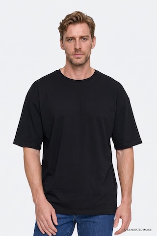 Ac&Co / Altınyıldız Classics Erkek Sıyah %100 Pamuk Oversize Fit Rahat Kesim Bisiklet Yaka Basic Tişört Siyah