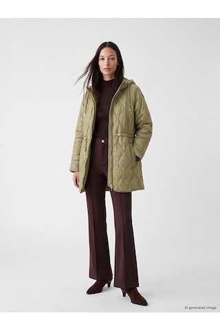 Lcw Everyday Haki Kapüşonlu Oversize Kadın Şişme Mont