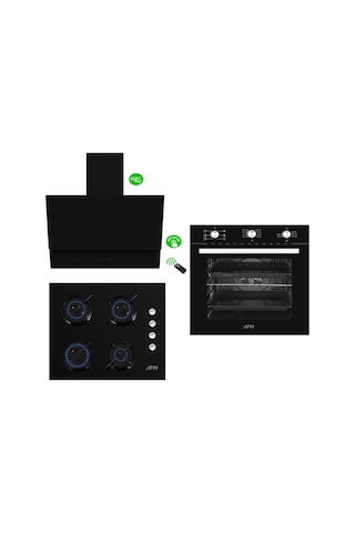 Afm Tech Black Turmalin Plus FM7600B-FM2200B-FM3400B 3'lü Kumandalı Cam Ankastre Set