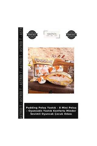 Pudding Peluş Yastık - 8 Mini Peluş - Oyuncaklı Yastık Konforlu Minder Sevimli Oyuncak Çocuk Odası Çok Renkli