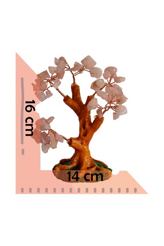 Pembe Kuvars Doğal Taşlı Hayat Ağacı Biblo - 16x14 Cm El Yapımı E