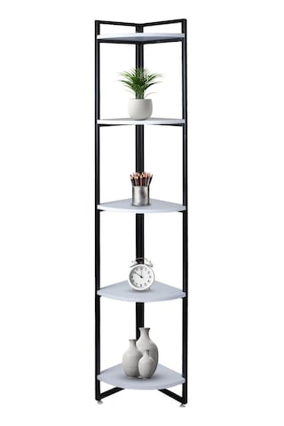Dekoratif Köşe Rafı 5 Raflı Metal Ve Ahşap Kitaplık Çiçeklik Saksılık 200x31 Cm Çok Renkli
