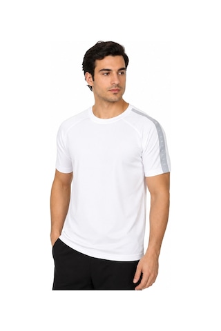 TOMMYLIFE Tommy Life Basic Erkek Tshirt Bisiklet Yaka Kol Detaylı Beyaz 88447