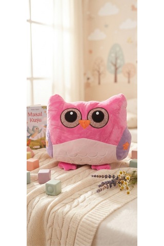 Peluş Baykuş Yastık 40 Cm Pembe