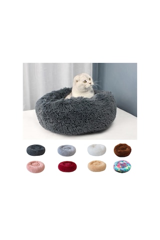 Mufunye Yumuşak Peluş Yuvarlak Evcil Hayvan Yatağı İçin Kedi Küçük Köpekler İçin Kırmızı - 50 Cm Çap