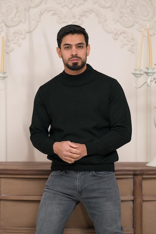 Woolen World Balıkçı Yaka Kalın Yünlü Erkek Triko Kazak Siyah