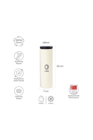 Paslanmaz Çelik Ekru Uzun Termos 480 ML No:48
