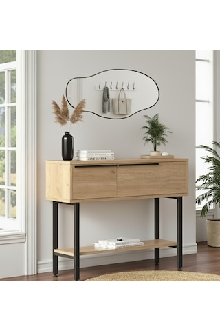 Robin Home Antre Hol Salon Aynalı Dresuar Kapaklı Metal Ayaklı No1 Sepet Kahverengi