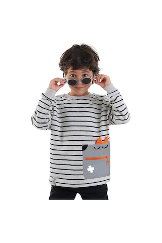 Denokids Cool Oversize Çizgili Erkek Çocuk Sweatshirt - Gri