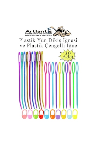 Düz Ve Kıvrımlı Plastik Yün İğnesi Ve Çengelli İğne 30 Adet 1 Paket Plastik Dikiş Dokuma İğne Kavisli İplik İğne Goblen