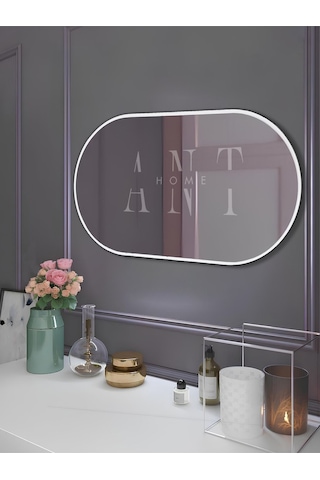 Dekoratif Ayna Duvar Aynası Konsol Aynası Mdf Elips Ayna 90x50 Cm 90 X 50 Beyaz