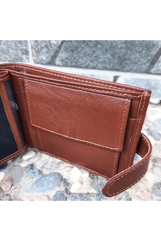 Gvnbag Hakiki Deri Erkek Bozuk Para Gözlü Çıtçıtlı Taba Cüzdan Gvn-0134