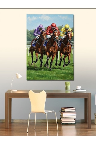 Kanvas Tablo At Yarışı Ve Jokeyler 100cmx140cm