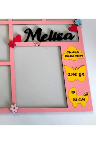 Yeni Doğan Bebekler İçin Tasarım 12 Fotoğraflık İsim Ve Doğum Bil Pembe