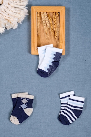 Cocole Socks Erkek Bebek Soket Çorabı 3 Lü Set Pamuklu Baklava & Zigzag Desenli Çok Renkli