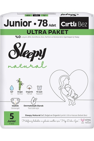Sleepy Bebek Bezi Natural Beden:5 11-18kg Junior 78 Adet Ultra 5 Numara