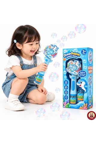 Oyuncak Işıklı Tam Otomatik Köpük Makinesi 26 Cm 4 Pilli Baloncuk Oyuncağı Köpük Sıvılı 3 Renk Mavi