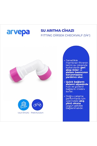 Arvepa Su Arıtma Cihazı 1/4" Dirsek Checkvalf - Geçmeli (Quick) Bağlantı