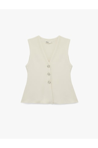 Koton Mücevher Düğme Detaylı Peplum Kesim Triko Yelek Ekru 6sak20011ht Ekru