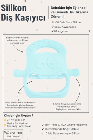 Mavi Bebek Silikon Diş Kaşıyıcı Renkli