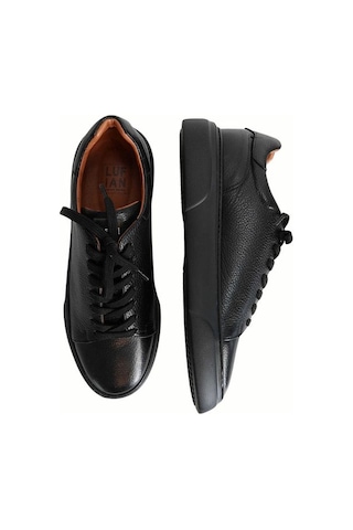 Lufian Tommy Erkek Deri Sneaker Ayakkabı Siyah Cilt Beyaz