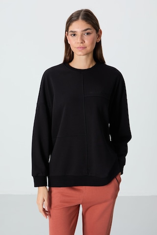 Tommy Life Siyah Kompakt Pamuklu Kalın Pürüzsüz Dokulu O Yaka Oversize Fit Kadın Sweatshirt - 97288 Siyah